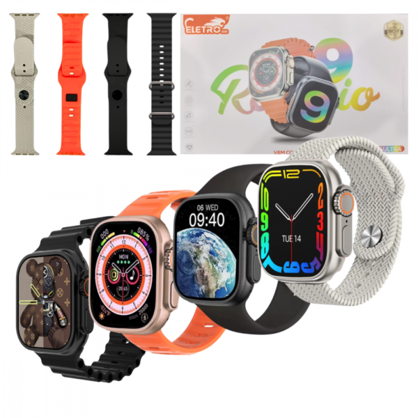 Smartwatch Inteligente 49mm com 04 Pulseiras W9 ULTRA