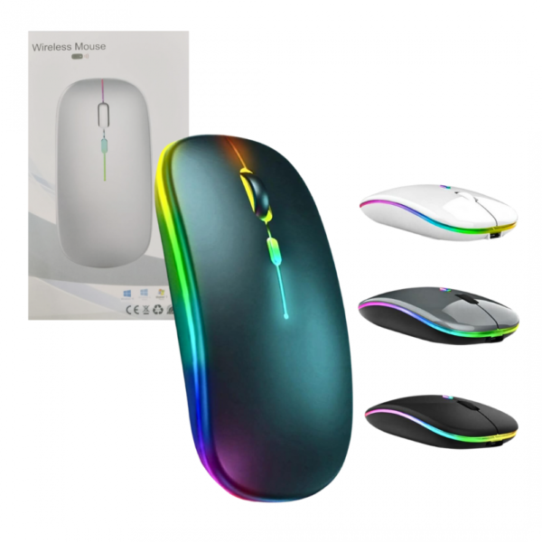 Mouse Wireless Recarregável RGB 1600 Dpi Exbom